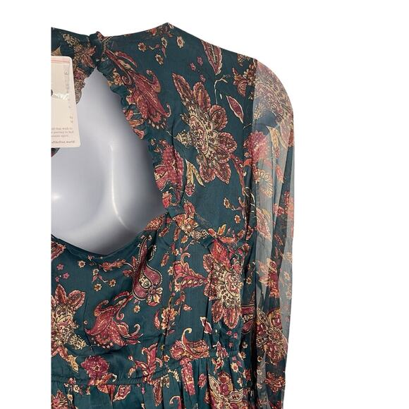 Band Of The Free Run The World Pine Paisley Empire Waist Midi Dress Size Large - Picture 10 of 16